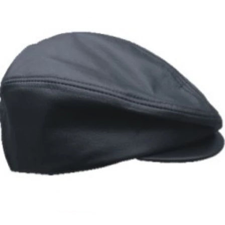 Black Plain Leather Ascot Cap