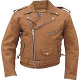 Mens Brown Leather Belt Buckle Motorcycle Jacket