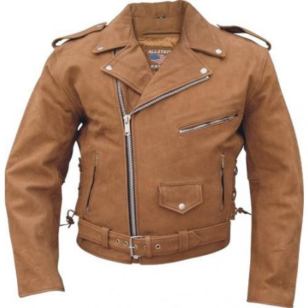 Mens Brown Leather Belt Buckle Motorcycle Jacket