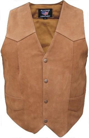 Mens Brown Leather Basic Plain Motorcycle Vest
