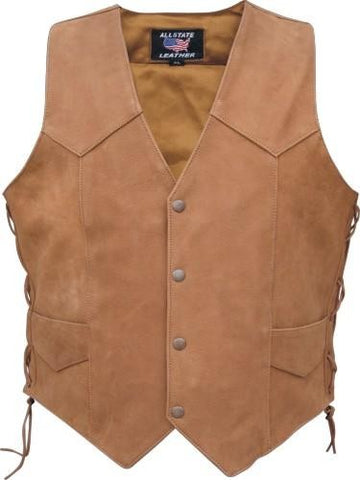 Mens Brown Leather Basic Side Laced Motorcycle Vest