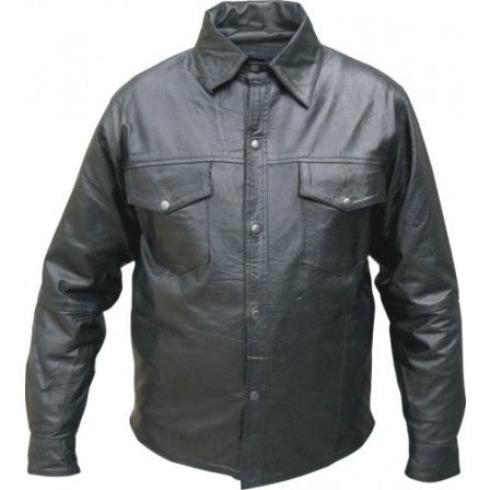 Mens Black Light Weight Soft Premium Leather Western Long Sleeve Shirt