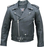 Mens Black Leather Silver Hardware Motorcycle Jacket