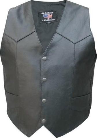 Mens Tall Black Leather Basic Motorcycle Vest