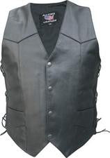 Mens Tall Basic Black Leather Side Laced Motorcycle Vest