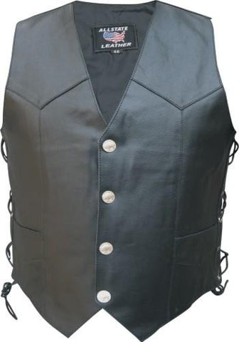 Mens Black Leather Buffalo Snaps Motorcycle Vest