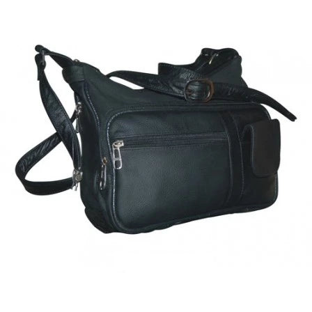 Ladies Black Leather Gun Pocket Shoulder Bag