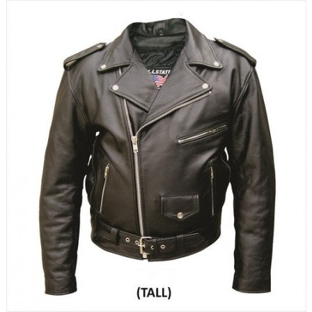 Tall Mens Basic Black Leather Motorcycle Jacket