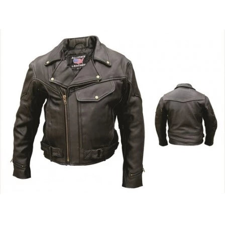 Mens Black Leather Vented Motorcycle Jacket