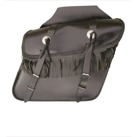 Black Leather Fringe with Conchos Throw Over Saddle Bag