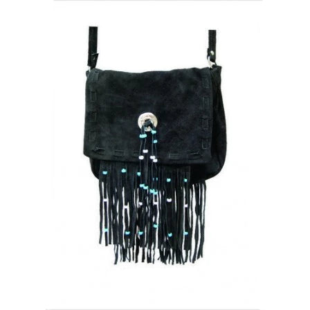 Ladies Black Suede Leather Fringe Western Style Handbag