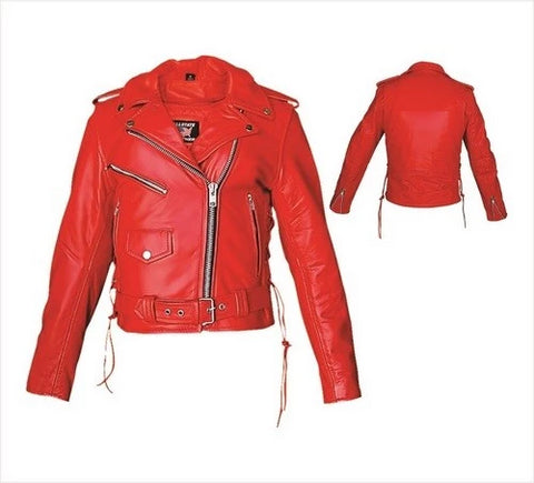 Ladies Red Leather Motorcycle Jacket