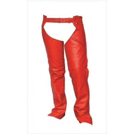 Ladies Red Lined Plain Leather Motorcycle Chaps