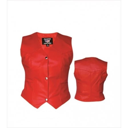 Ladies Red Leather  Plain Motorcycle Vest