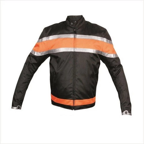 Mens Cordura with Orange and Silver Stripe Reflective Motorcycle Jacket