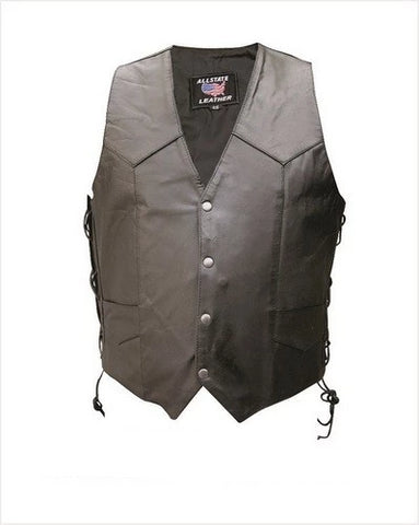 Mens Leather Single Panel Back Motorcycle Vest with Gun Pocket and Gun Holster