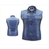 Ladies Blue Denim Rub-Off Front and Back Motorcycle Vest
