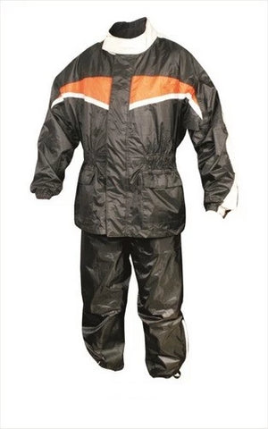 Mens Two Tone Orange and Black Motorcycle Rain Suit