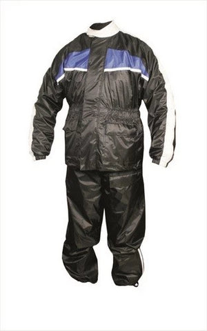 Mens Blue and Black Reflective Motorcycle Rain Suit