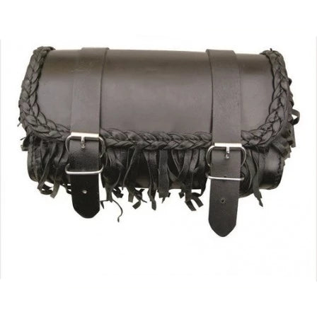 Black Braid Leather Small Fringe Tool Bag