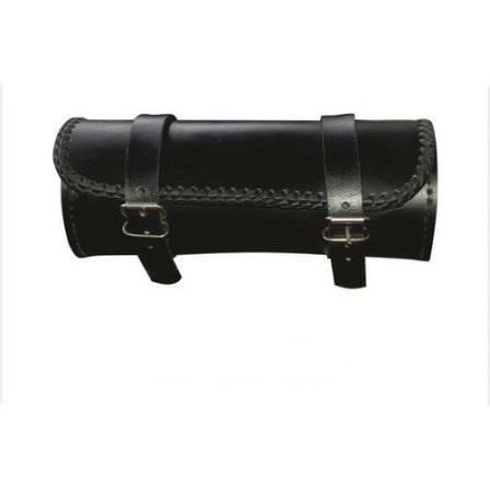 Black Leather Laced Round Tool Bag