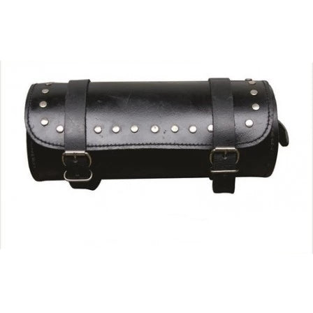 Black Leather Studded Round Tool Bag