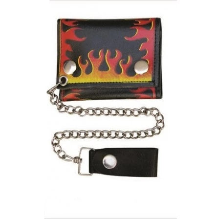 Red and Yellow Flames Tri-Fold Chain Wallet