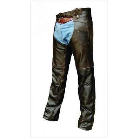 Retro Brown Leather Basic Lined Motorcycle Chap