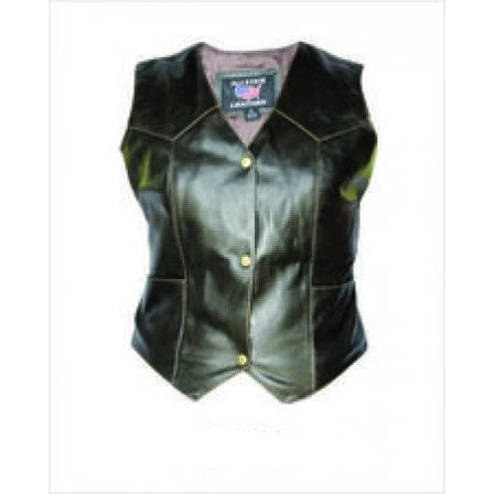 Ladies Retro Brown Leather Basic Plain Motorcycle Vest