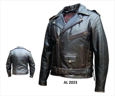 Mens Retro Brown Leather Motorcycle Jacket