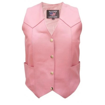 Ladies Pink Leather Basic Motorcycle Vest