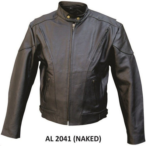 Mens Vented Leather Euro Collar Motorcycle Jacket
