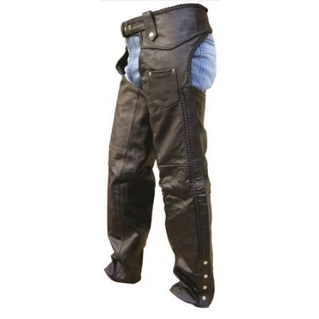 Braided Plain Lined Leather Motorcycle Chaps