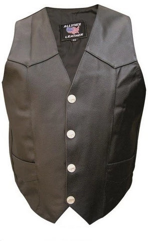 Mens Black Leather Basic Plain Motorcycle Vest
