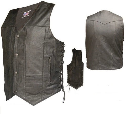 Mens Split Leather 10 Pockets Motorcycle Vest