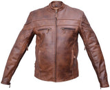 Mens Cafe Brown Leather Vented Motorcycle Touring Jacket