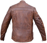 Mens Cafe Brown Leather Vented Motorcycle Touring Jacket