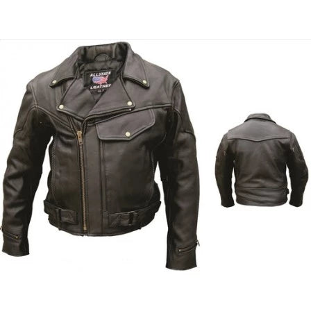 Mens Black Leather Vented Motorcycle Riding Jacket