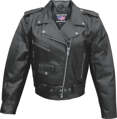Ladies Black Leather Basic Motorcycle Jacket