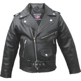Kids Black Split Leather Basic Motorcycle Jacket