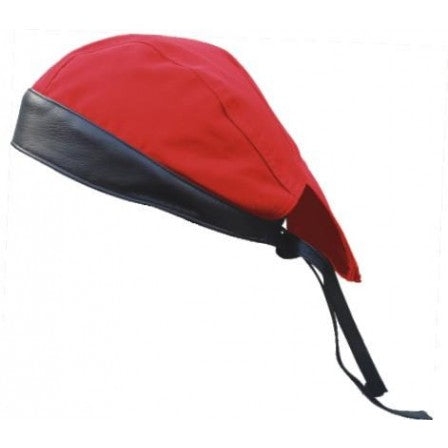 Red Cotton with Black Leather Skull Cap