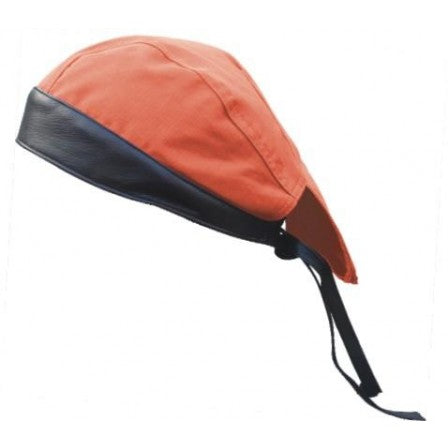 Orange Cotton with Black Leather Skull Cap