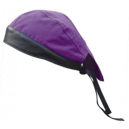 Purple Cotton with Black Leather Skull Cap