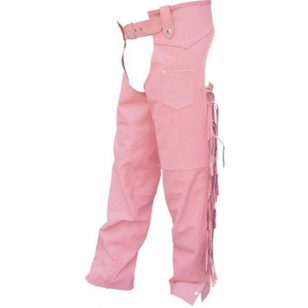 Ladies Pink Leather Braided Lined Motorcycle Chaps