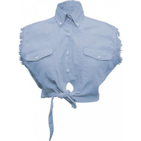Ladies Light Blue Cotton Sleeveless Tie-Up Shirt