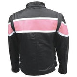 Ladies Two Tone Black and Pink with White Stripe Motorcycle Jacket