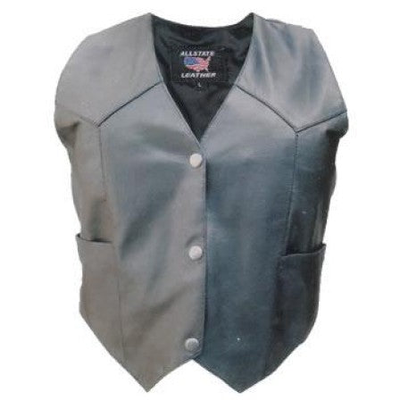 Ladies Black Plain Leather Basic Motorcycle Vest
