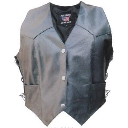 Ladies Black Leather Side Laced Basic Motorcycle Vest