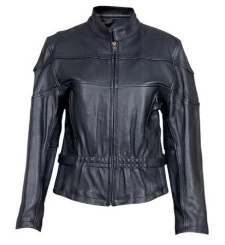 Ladies Black Leather Vented Antique Brass Hardware Motorcycle Jacket