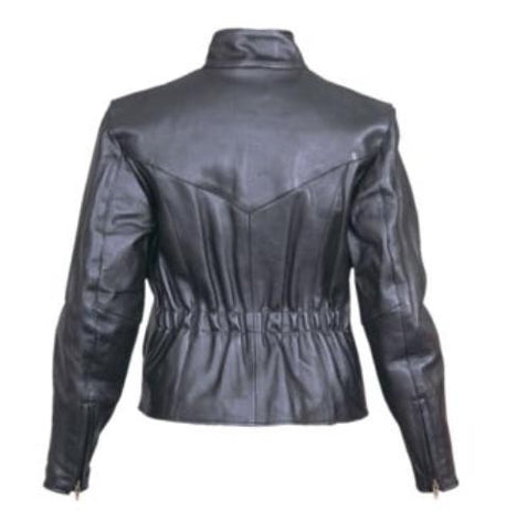 Ladies Plain Leather Black Hardware Motorcycle Jacket
